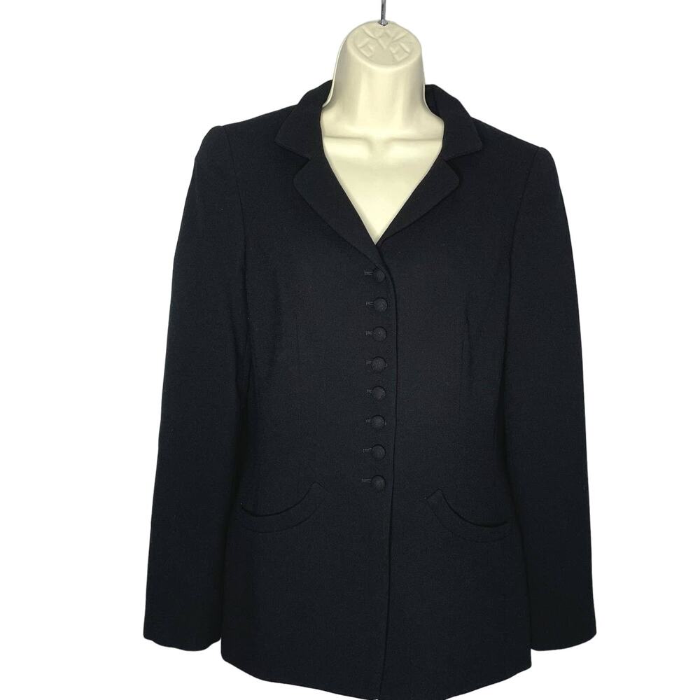 Rena Lange Jacket Black Wool Notched Collar 8 Button Women's 8 Career Classic